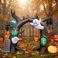 Arche gonflable d'Halloween de 2,4 m avec arbre hanté, hibou fantôme et pierre tombale LED pour la décoration d'entrée de fête en extérieur