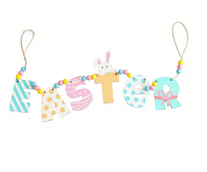 DAMAI Wholesale <b>Easter</b> Decor Bunny Wooden Slice Bead Garland Hanging <b>Ornament</b> Supplies for Home Party Farmhouse Decoration - Product Image 5