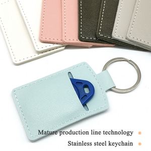 Mini Access Control Card Keychain Pouch Portable PU Leather <b>Key</b> <b>Ring</b> Holder Square ID Badge Card Holder - Product Image 4