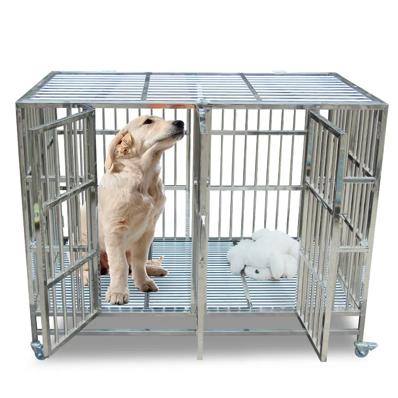 Doble puerta de acero inoxidable jaula de perro madre jaula