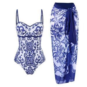 Traje de Baño Personalizado con Estampado Floral, Conjunto de 2 Piezas, Traje de Baño con Falda, Bikini Sexy de Cintura Alta, Ropa de Playa - Product Image 1