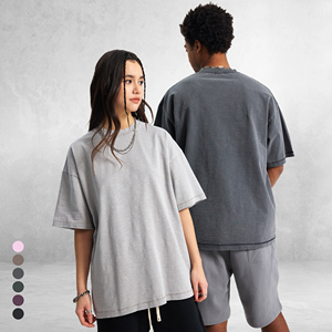 Camisetas de punto con lavado ácido desgastado para hombre, gráfico personalizado Vintage, hombro caído de gran tamaño sólido - Product Image 3