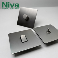 Interrupteurs muraux carrés en acier inoxydable Niva Luxury Modern Metal Light Dimmer 86x86mm, norme UK/EU/US, installation facile