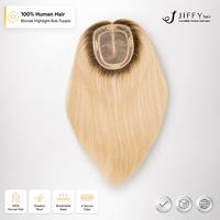 Postiche Bob Blond Premium avec Mèches Naturelles pour Femmes Souffrant de Perte de Cheveux, Topper Capillaire à Velcro, Ligne de Cheveux Halo