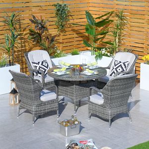 DB Direct Ensemble de salle à manger d'extérieur rond moderne en aluminium et osier 5 pièces durable Ensemble de table et chaises de jardin avec coussins - Product Image 3