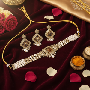 Super Quality Ethnic New Prime Antique Gold Plated Alloy Stone Necklace <b>Set</b> Earrings Maang Tikka Indian Wedding Engagement - Product Image 3