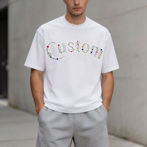 Camiseta de Manga Corta con Cuello Redondo y Logotipo del Fabricante para Hombre, Talla Grande, con Letras de Diamantes de Imitación, Tejido de Punto Jersey, 100% Algodón - Product Image 2