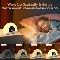 Réveil lumineux pour étudiants Mgitec avec lumières de réveil, affichage de l'heure, fonction SNOOZE, alimentation externe, en plastique