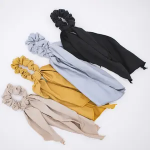 Goede kwaliteit pure kleur doek lange boog elastische haarbanden voor vrouwen fluwelen haar scrunchies