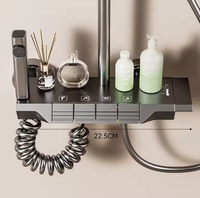 Ensemble de douche thermostatique en aluminium spatial, finition bronze huilé, avec pommeau de douche à 4 fonctions à commande par vis et poignée de porte en bronze moulé