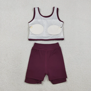 Nuevo Conjunto de Ropa de Yoga para Niñas, Top y Falda/Shorts Color Vino, para Verano - Product Image 3