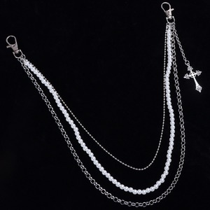 Chaîne de taille Yueli en fausses perles multicouches avec pendentif croix, style hip-hop, unisexe, pour usage quotidien, à plusieurs tours - Product Image 4