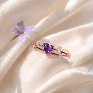 Anello con Zircone Cuore Viola per Donne, Elegante Gioiello da Dito in Oro Rosa alla Moda - Product Image 4