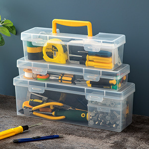 Caja de almacenamiento de herramientas transparente con asa y 6 compartimentos para herramientas y accesorios del hogar - Product Image 3