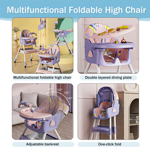 <span class=keywords><strong>Chaise</strong></span> <span class=keywords><strong>haute</strong></span> pour bébé avec <span class=keywords><strong>harnais</strong></span> de sécurité 5 points, inclinable, réglable, pliable, plateau double amovible, coussin en PU, étagère à jouets, roulettes - Product Image 3