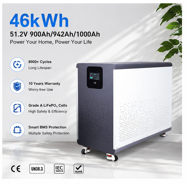 For New Arrival EU 51.2V 46kWh 900Ah 8000 Cycle Breaker 2A Active Balance 280Ah 314Ah LiFePO4 Battery Pack Home Energy