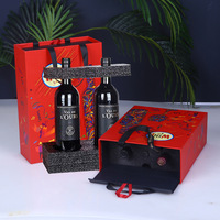 Coffret cadeau double bouteille de vin rouge en forme de sac à main, carton gris avec impression bronzée, logo UV, carton rigide, boîte en coton perlé