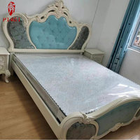 Lit double de luxe européen en bois sculpté avec diamants, style princesse, 1,8 m, pour chambre principale, en cuir