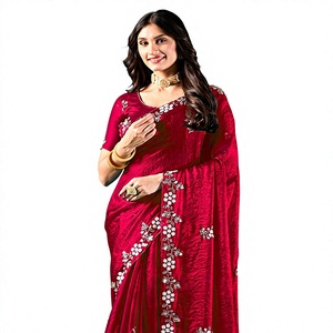 Vexotrend Indian Designer Women's Velvet <b>Satin</b> <b>Saree</b> Beautiful Patola Design Traditional Style Wedding Diwali Party Wear Wrinkle - Product Image 1