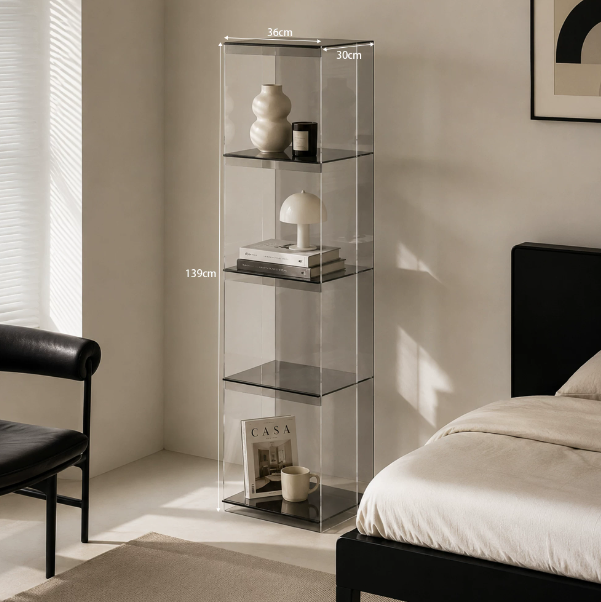 Acrylic transparent bookshelf multi-layer floor-standing living room storage rack display stand - customizable option available