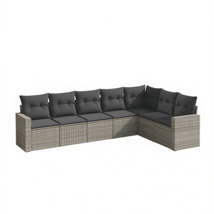 Set Divano da Giardino in Rattan Grigio 6 Posti, Arredamento da Esterno Contemporaneo Resistente alle Intemperie, Set Lounge da Patio - Product Image 1