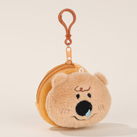 Adorable porte-monnaie en peluche douce en forme d'ours de dessin animé avec sac pour écouteurs et porte-clés lumineux pour le rangement de cosmétiques pour les couples