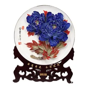 Prezzie 3D craft porcelain Chinese traditional culture TIANTAN ceramic figurine ornaments flower plate for gift