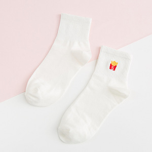 Mujeres otoño estilo japonés dibujos animados bordado hamburguesa y cola patrón algodón calcetines tobilleros - Product Image 5
