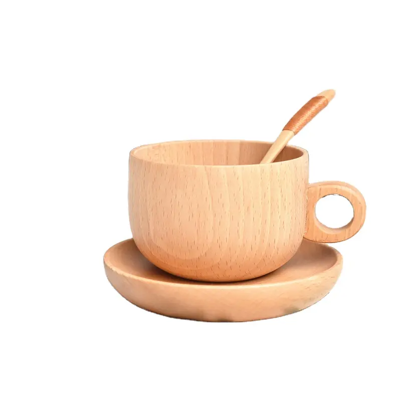 New products on the market Beech coffee three-piece set of solid wood Wooden with handle coffee cups water tea cup