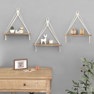 Étagères suspendues en <span class=keywords><strong>macramé</strong></span>, décoration murale bohème, lot de 3, étagère flottante en bois rustique pour chambre à coucher, salle de bain, salon - Product Image 4
