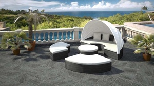 White Rattan <strong>Garden</strong> Furniture Outdoor <strong>Daybed</strong> with Canopy for Swimming Pool Patio for Hotels and Villas - Product Image 6