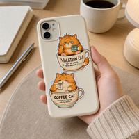 Autocollants personnalisés sans colle, motif dessin animé, chat mignon orange, autocollants en vinyle découpés étanches pour journal, coque de téléphone