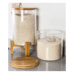 Verrerie de cuisine 5L 8L verre à haute teneur en borosilicate de qualité alimentaire distributeur de grains de riz en vrac ensemble de verres avec couvercle hermétique en bambou