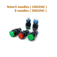 Interrupteurs à bouton-poussoir en plastique 16MM 5V 12V 24V 220V 1NO1NC/2NO2NC, à maintien, momentanés, avec LED, carrés ou ronds