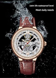 Drop Shipping KINYUEDJ-143 Men's <b>Automatic</b> Mechanical <b>Watch</b> Leather Strap <b>Skeleton</b> Dial Water Resistant 3BAR Luxury Fashion - Product Image 6