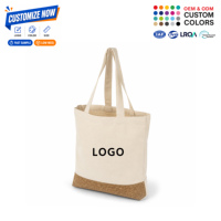 Sac fourre-tout en toile avec fond en liège, logo personnalisé, réutilisable, avec longues poignées pour les courses, le marché, la plage, les voyages, le travail
