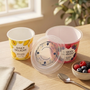 Contenants en plastique PP ronds épaissis personnalisés en gros pour yaourt, crème glacée, pouding, desserts, avec couvercle et cuillère - Product Image 6