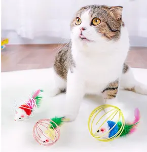 C & Cプラスチック人工カラフル猫ティーザーおもちゃ猫インタラクティブおもちゃスティックフェザーワンド小さなベルマウスケージ猫ペットおもちゃ