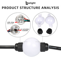 Luces de Cadena de Bolas de Píxeles RGB de 35 mm y 50 mm, DC24V DMX512 UCS2903 SMD3535, direccionables individualmente a 360 grados, IP67, para escenarios de matriz 3D