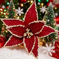 Luxueuze Bourgondiërode fluwelen realistische kerstbloemen voor hoogwaardige evenementen - Langdurig houdbaar, waterdicht bloemendesign