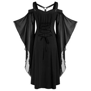 Ecowalson Halloween Cosplay disfraz gótico Vintage vestido murciélago manga larga con cordones vestidos Medieval fantasma novia vampiro ropa - Product Image 4