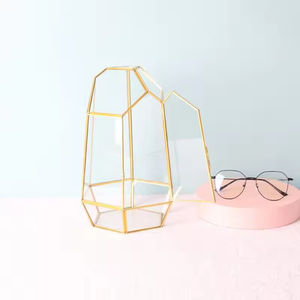 Roses de mariage artificielles en métal motifs divers terrarium en verre or rose et cuivre motif géométrique vase de table style art déco - Product Image 4