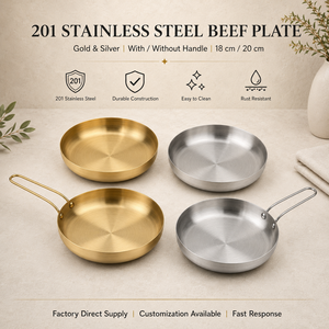 Assiette ronde en acier inoxydable 201, dorée ou argentée, avec poignée, 18/20 cm, pour restaurant, hôtel, restauration, vente en gros - Product Image 1