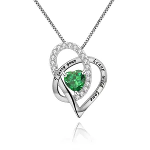 C8961 Abiding Fine Jewelry Heart Shape Nano Emerald Symbolic Birthstone May 925 Sterling Silver Necklace Jewelry