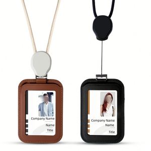 X418 High Quality PU Leather Id Card <b>Holder</b> With Lanyard Retractable <b>Badge</b> Reel <b>for</b> Banking Law Firms Investment - Product Image 1