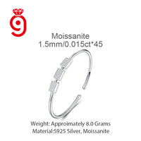Bracelet JIUZUAN en argent sterling S925 avec trois moissanites rectangulaires, jonc ouvert élégant pour femme, bijou de mode