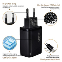 Chargeur mural 100W à technologie GaN, double sortie Type-A et Type-C, prise EU, compatible PD3.0 PPS AC DC, pour ordinateur portable, téléphone et tablette (modèle exclusif)