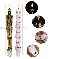 Trio de bougies LED coniques gothiques macabres, squelette de crânes empilés, pour une ambiance effrayante d'Halloween, d'autel occulte, bougie LED en paraffine