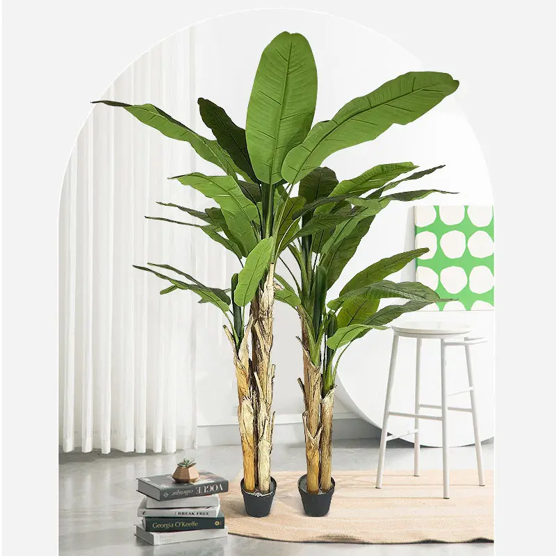 Árvore de banana artificial com grandes folhas, plantas de folhas de seda falsa artificial para decorar sala de estar, palmeira interna e sala de estar