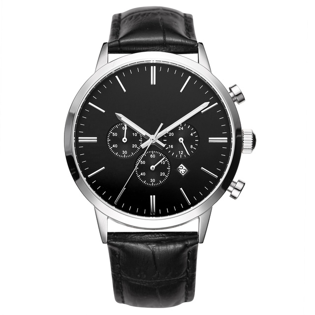 Seiko Stainless Steel Leather Strap Sapphire Crystal 10 Bar Water Resistant Two Hands 1/5 Center Chronograph Men's Watch